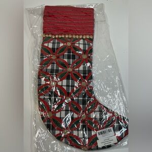 Mackenzie Childs Yuletide plaid Christmas stocking retired
